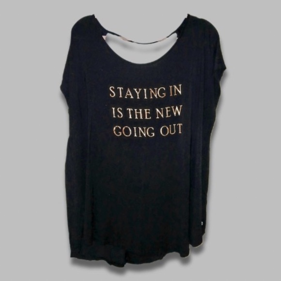 Graphic Tee Plunging Back Strap Scoop Neckline Stretchy Black Women’s 3X - Picture 1 of 5